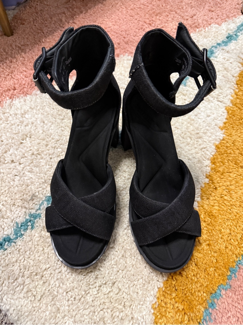 G-Star Raw Black Denim Ankle-Strap Block Heel Sandals